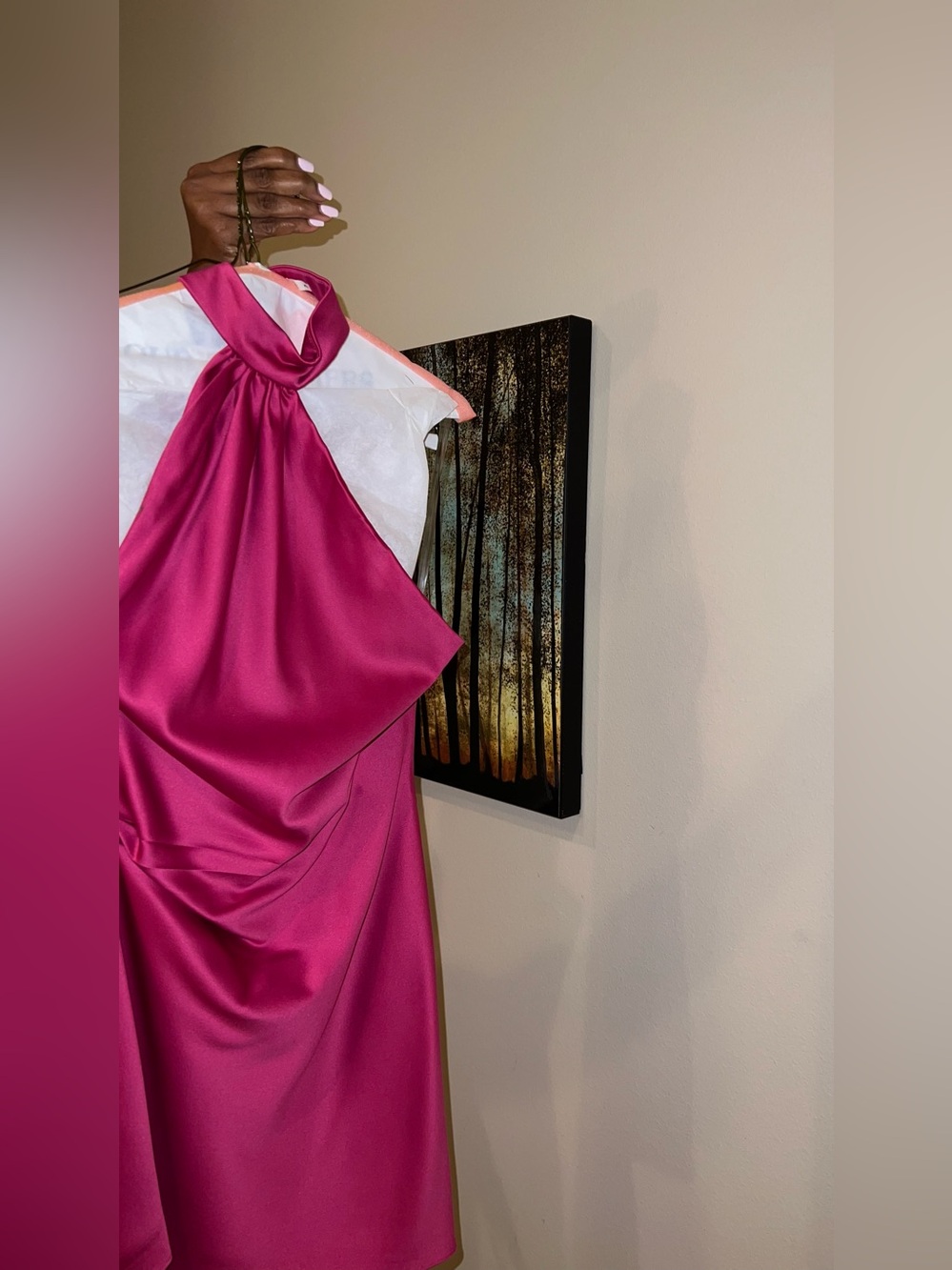 House of CB Fuchsia One-Shoulder Satin Dress